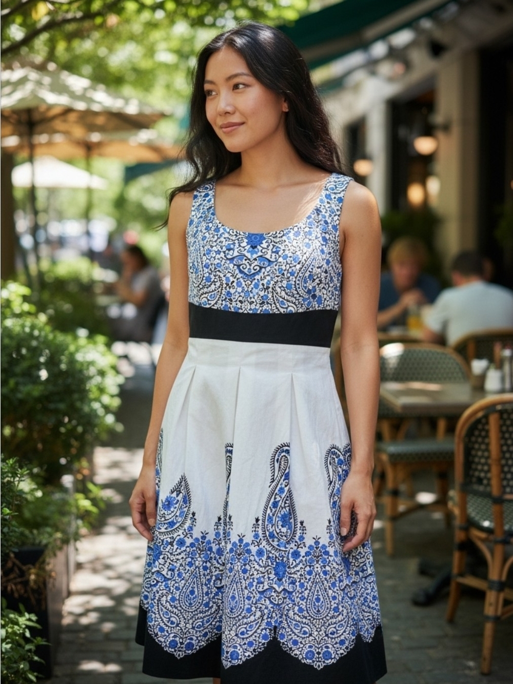 Blue & White Paisley Fit & Flare Spring Summer Ocassion Dress. NWOT. SIZE 10.